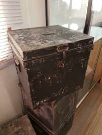 Vintage metal box in worn black colors...patina
