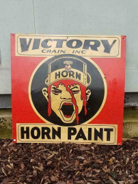 Vintage ijzeren Victor Chain Horn Paint Inc.tin sign reclame