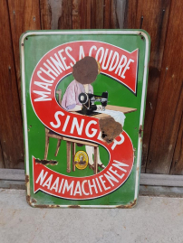 Well weathered Singer enamel sign by Emaillerie Belge Brux