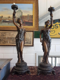 Beautiful antique bronze ladies cabinet set/lamps