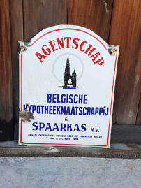 Emaille reclamebord van de Belgische Hypotheek en Spaarkas😎