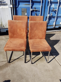 Set of 4 neat design dining room chairs, suede with stainless steel 💪
