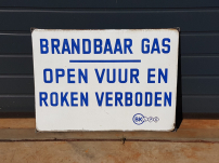 Cool enamel sign: Combustible Gas Open fire and Smoking prohibited