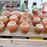 Lot of 16 original French brocante vitrified pots, gres pot.