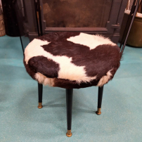 Vintage stool, footstool or side table with real fur