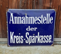 Zwaar, groot, dik geëmailleerd gebold bord Kreis-Sparkasse