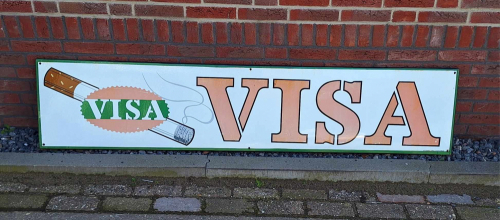 Groot vintage emaille bord met reclame voor Visa-sigaretten.
